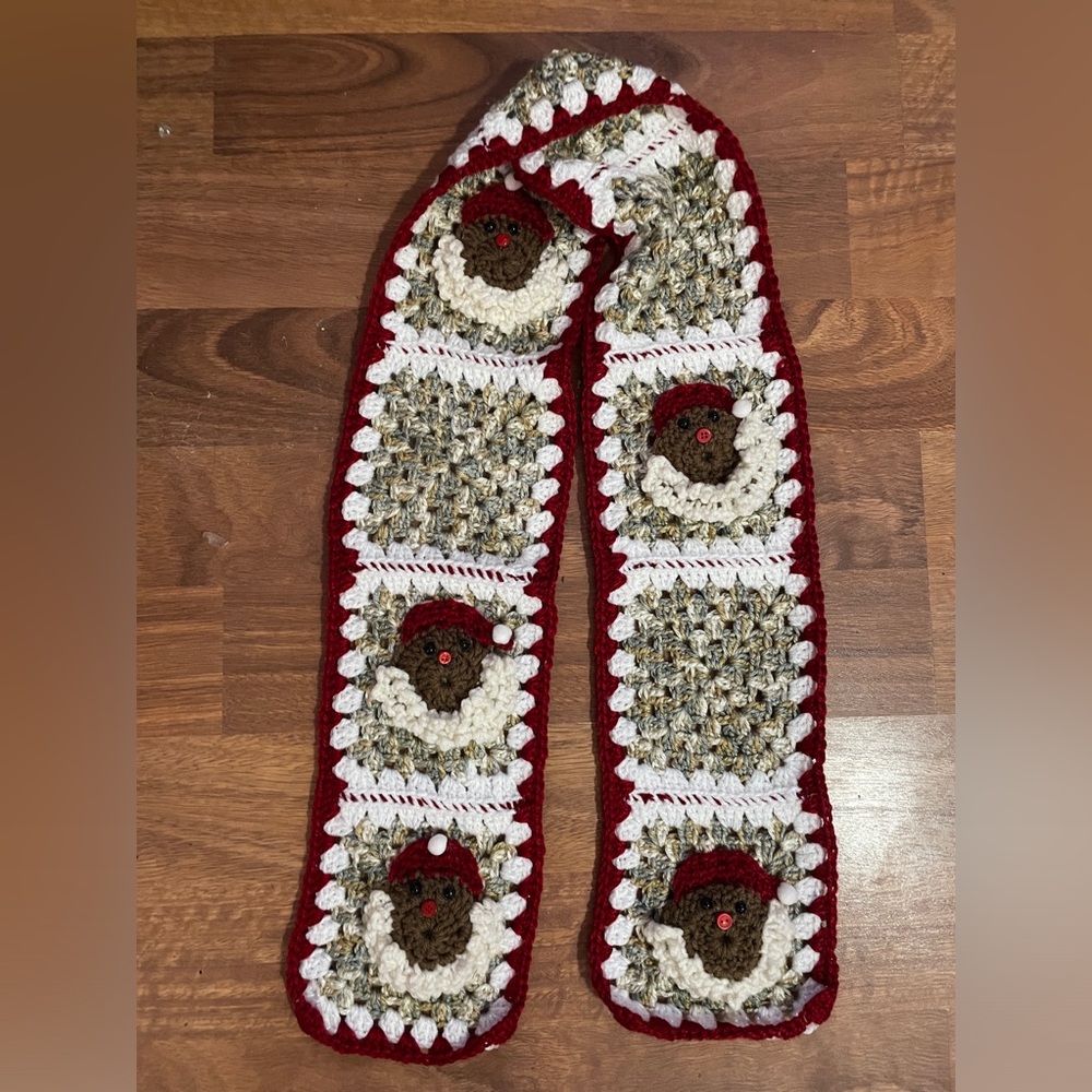 Handmade crochet Santa Claus granny square scarf